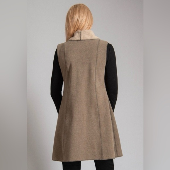 Cameleon Sylvia Vest Taupe & Cream Sherpa Lined Open Front Large Lagenlook Tunic - Picture 3 of 12